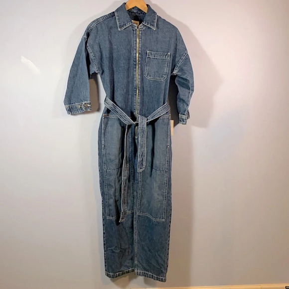 Etica size small zip front zeta denim jumpsuit carpenter cimarron color blue - Picture 3 of 15